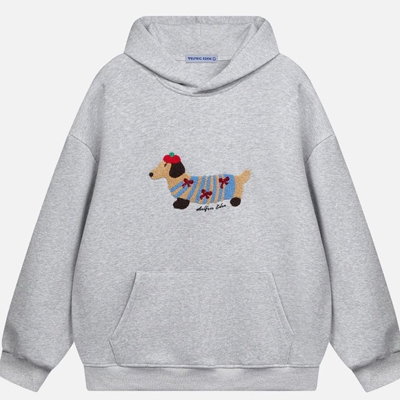 Aelfric Eden Other - AELFRIC EDEN Gray Hoodie with Dog Embroidery